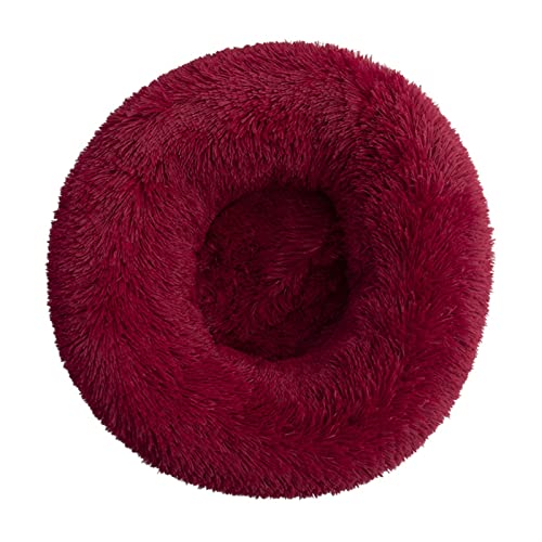 DGOINGPI Hundebett Langes Plüsch-Hundebett-Kissen Großes Hundebett-Haus-Haustier-rundes Kissen-Bett-Haustier-Zwinger-Katzen-Hundehaus Katzenbett(Wine Red,XXXL 100cm) von DGOINGPI