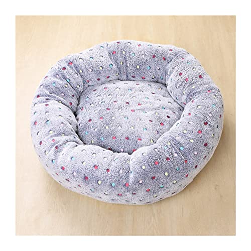 DGOINGPI Hundebett Langes Plüsch-superweiches Schlafsofa, waschbares, buntes, rundes Bett, Winter, warme Hunde- und Katzenschlafmatte Katzenbett(Grey Dot,50CM) von DGOINGPI