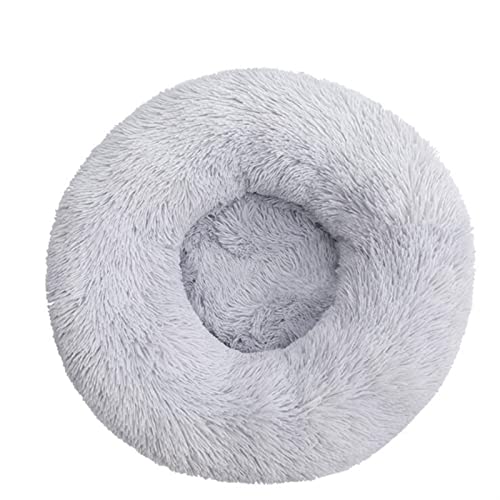 DGOINGPI Hundebett Langes Plüsch-superweiches Schlafsofa, waschbares, buntes, rundes Bett, Winter, warme Hunde- und Katzenschlafmatte Katzenbett(Light Grey,40CM) von DGOINGPI