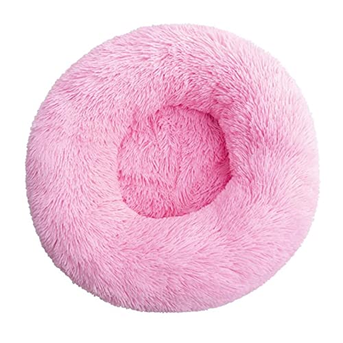 DGOINGPI Hundebett Langes Plüsch-superweiches Schlafsofa, waschbares, buntes, rundes Bett, Winter, warme Hunde- und Katzenschlafmatte Katzenbett(Pink,50CM) von DGOINGPI