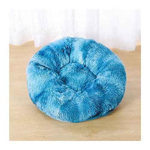 DGOINGPI Hundebett Langes Plüsch-superweiches Schlafsofa, waschbares, buntes, rundes Bett, Winter, warme Hunde- und Katzenschlafmatte Katzenbett(Tie-Dyed Blue,40CM) von DGOINGPI