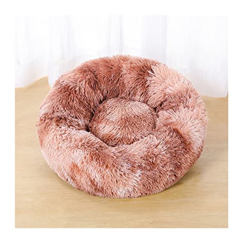 DGOINGPI Hundebett Langes Plüsch-superweiches Schlafsofa, waschbares, buntes, rundes Bett, Winter, warme Hunde- und Katzenschlafmatte Katzenbett(Tie-Dyed Camel,50CM) von DGOINGPI