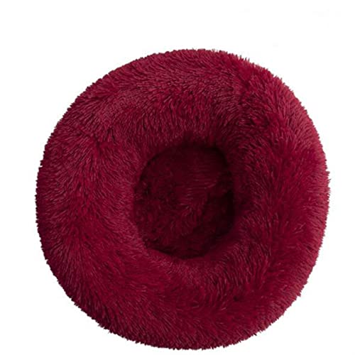 DGOINGPI Hundebett Langes Plüsch-superweiches Schlafsofa, waschbares, buntes, rundes Bett, Winter, warme Hunde- und Katzenschlafmatte Katzenbett(Wine Red,40CM) von DGOINGPI