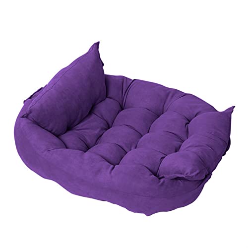 DGOINGPI Hundebett Mehrzweck-Hundehüttenmatte aus Baumwolle mit Knöpfen, waschbares Kissen für kleine, mittelgroße und große Hunde Katzenbett(Purple,XL) von DGOINGPI