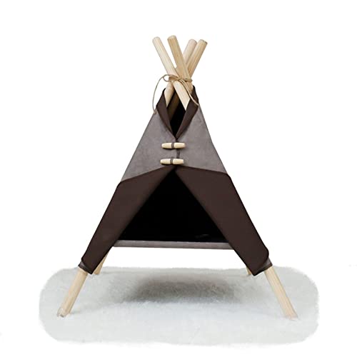 DGOINGPI Hundebett Pet Tipi Cat Bed House Tragbares Faltzelt mit dickem Kissen für Hundewelpen und Katzen im Innenbereich Katzenbett(Dark Brown) von DGOINGPI