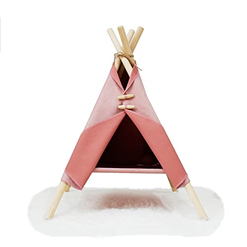 DGOINGPI Hundebett Pet Tipi Cat Bed House Tragbares Faltzelt mit dickem Kissen für Hundewelpen und Katzen im Innenbereich Katzenbett(Pink) von DGOINGPI