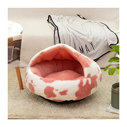 DGOINGPI Hundebett Plüsch-Haustier-Katzenbett, rundes Katzenkissen, Katzenhaus, Warmer Katzenkorb, Katzenschlafsack, Katzennest, Zwinger Katzenbett(Spots Pink,50X50cm) von DGOINGPI