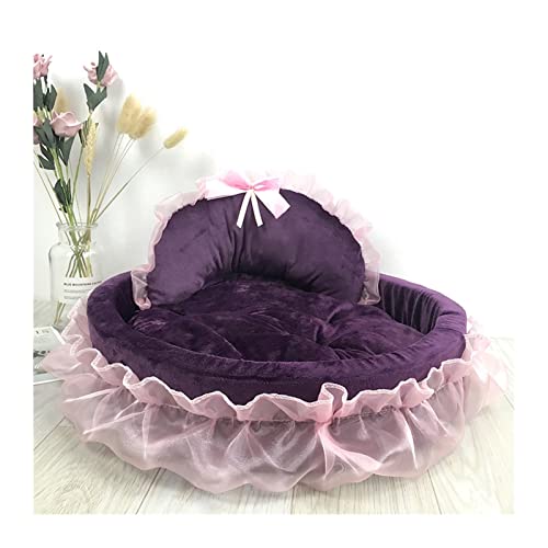 DGOINGPI Hundebett Princess Nest Kissen Lace Pink Cute Cat and Dog Soft Nest Oval Soft Princess Bed Katzenbett(Purple,L) von DGOINGPI