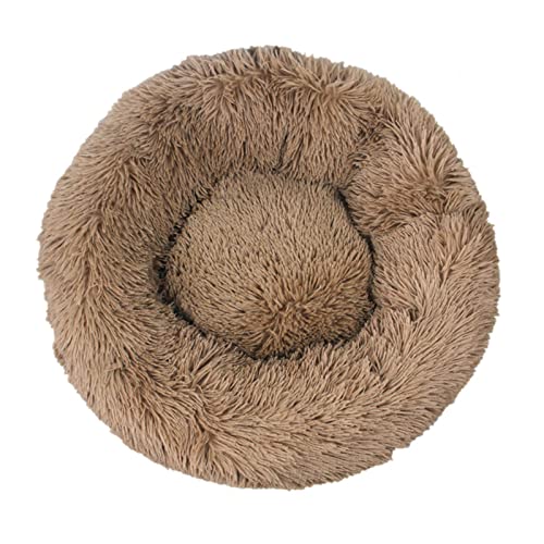 DGOINGPI Hundebett Tie Dye Big Pet Zwinger Fuzzy Round Plüsch Cat Bed House Soft Long Plüsch Pet Dog Bed Warm Katzenbett(Khaki,60cm) von DGOINGPI