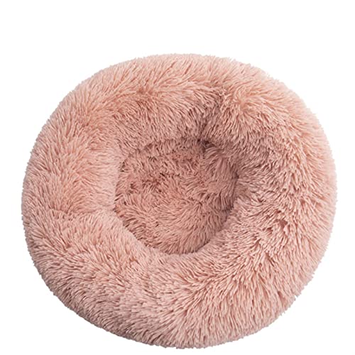 DGOINGPI Hundebett Tie Dye Big Pet Zwinger Fuzzy Round Plüsch Cat Bed House Soft Long Plüsch Pet Dog Bed Warm Katzenbett(Skin pink,90cm) von DGOINGPI