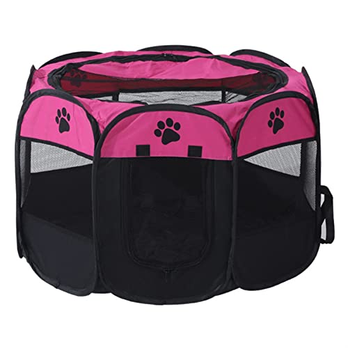 DGOINGPI Hundebett Tragbares Haustierzelt, Faltbarer Katzen-Laufstallzaun, atmungsaktiver Kreißsaal, achteckiger Käfig, Welpe Katzenbett(Rose red Black,S) von DGOINGPI