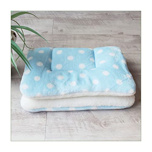 DGOINGPI Hundebett Verdickte Haustier-Katzenbett-Matte Hundebett Weiches Fleece-Pad Decke Kissen Pad Home 6 Größen Katzenbett(Dot Light Blue,L 56x35cm) von DGOINGPI