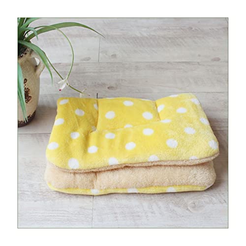 DGOINGPI Hundebett Verdickte Haustier-Katzenbett-Matte Hundebett Weiches Fleece-Pad Decke Kissen Pad Home 6 Größen Katzenbett(Dot Yellow,S 32x25cm) von DGOINGPI