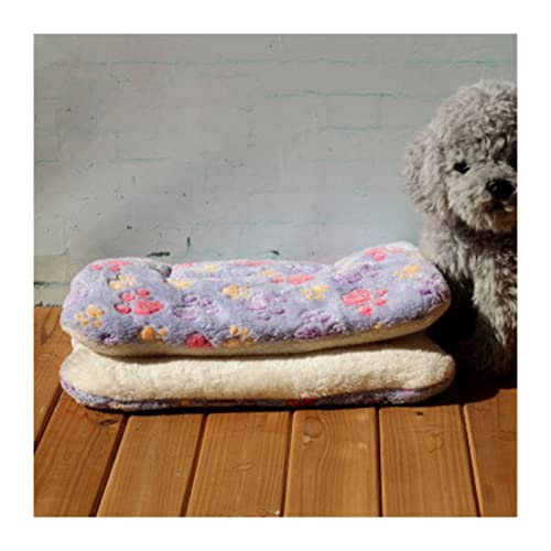 DGOINGPI Hundebett Verdickte Haustier-Katzenbett-Matte Hundebett Weiches Fleece-Pad Decke Kissen Pad Home 6 Größen Katzenbett(Footprint Purple,XL 65x48cm) von DGOINGPI