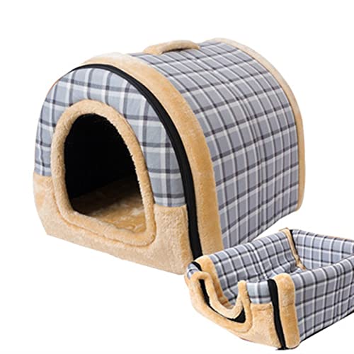 DGOINGPI Hundebett Warme Hundehütte House Lounge für Katzen, mittelgroße kleine Hunde, warm, faltbar, waschbar Katzenbett(Blue Plaid,60X45X45cm) von DGOINGPI