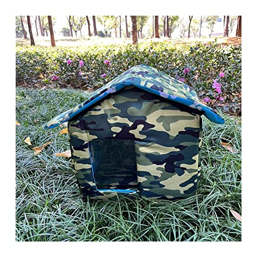 DGOINGPI Hundebett Warmes und wasserdichtes Haus für Katzen und Hunde im Freien, Haustiervillen, faltbar und waschbar Katzenbett(Camouflage Curtain,M 38x35x38CM) von DGOINGPI