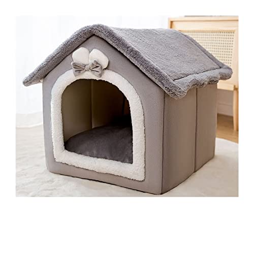 DGOINGPI Hundebett Zusammenklappbares, bedrucktes Haustierhaus, schönes Kaninchenohr-Design, mechanische Wäsche, Hunde- und Katzenschlafnester Katzenbett(Grey Bow,M-44x36x39CM-8KG) von DGOINGPI