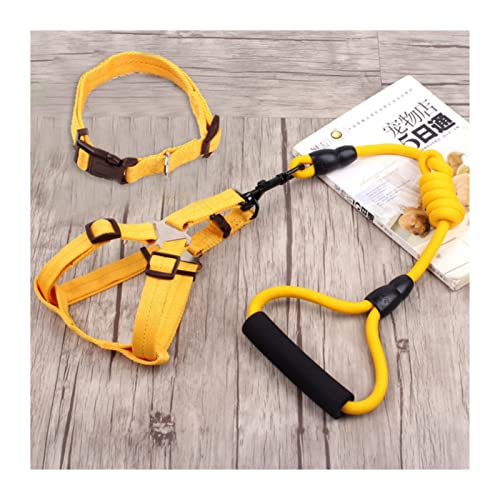 Hundeleine 3-teiliges Set Heimtierbedarf Sicherheitsseil Hundeleine Halsband Set Traktionsseil Brustgeschirr Schleppleine für Hunde(3 Set Yellow,XS) von DGOINGPI