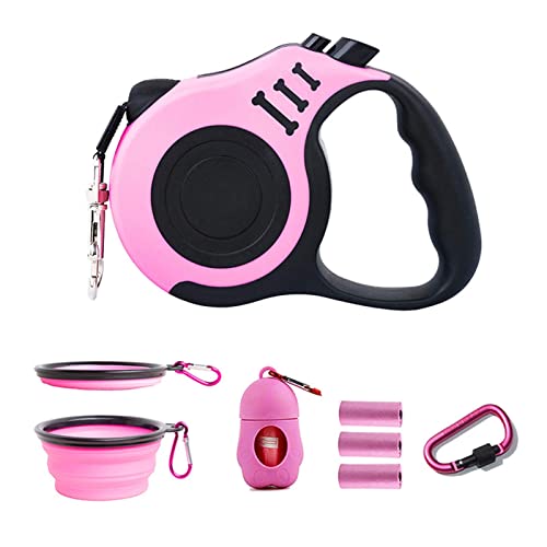 Hundeleine 3M/5M Leine für Hund Automatisch einziehbare Nylon-Katzenleinenverlängerung Welpenlaufen Laufen Schleppleine für Hunde(Pink Set,5m) von DGOINGPI