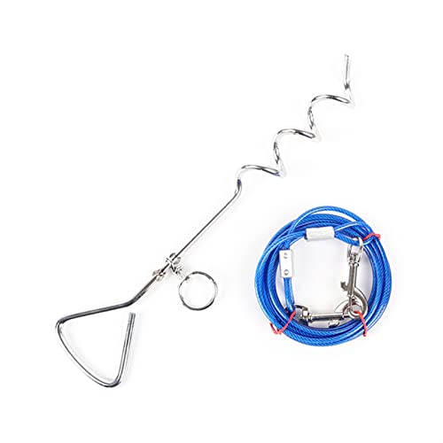 Hundeleine Fester Metallpflock für Hunde, für Camping, Garten, gemahlener Stahldraht, Hundeleinen, Leinen-Set Schleppleine für Hunde(Blue,with 3M Leash) von DGOINGPI