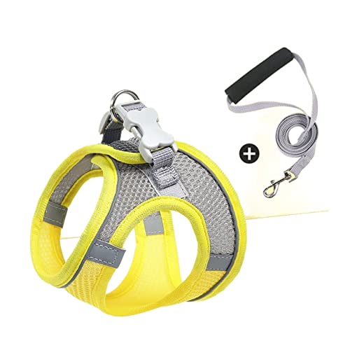 Hundeleine Hundegeschirr-Leine-Set, verstellbar, Welpen-Katzengeschirr, Weste, Outdoor-Laufleine für kleine Hunde Schleppleine für Hunde(Yellow,S) von DGOINGPI