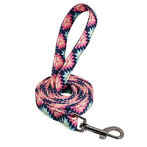 Hundeleine Hundehalsband Nylon Pet Dog ID Tag Halsbänder Gravierte Bedruckte Welpenhalsbandleine Schleppleine für Hunde(Pink Leash,L) von DGOINGPI