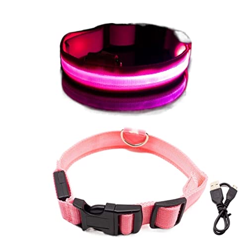 Hundeleine Hundehalsband für Haustiere, Nachtsicherheit, Hundehalsband, Verstellbarer Hundehalsband, Heimtierbedarf Schleppleine für Hunde(Pink USB Charging,M Neck 40-48 cm) von DGOINGPI