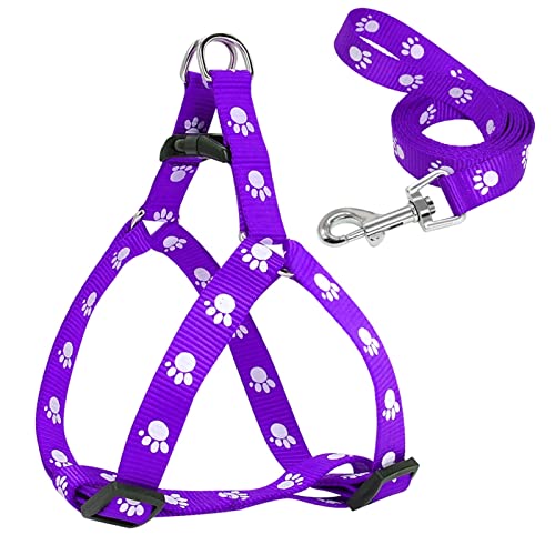 Hundeleine Pfotenabdruck-Leine, weiches Nylon-Haustiergeschirr, Weste für Chihuahua Yorkshire Terier Schleppleine für Hunde(Purple,L) von DGOINGPI