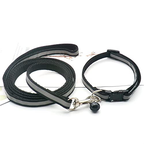 Hundeleine Reflektierende Haustierleine, Kätzchen und Hundehalsband, verstellbares Laufseil-Set, Haustierzubehör Schleppleine für Hunde(Black) von DGOINGPI