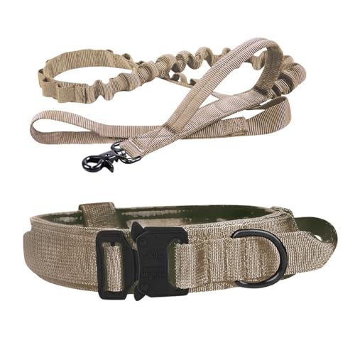 Hundeleine Taktisches Hundehalsband-Leine-Set, verstellbar, militärische Haustier-Halsband-Leine, mittelgroßer Hund Schleppleine für Hunde(Pink,M) von DGOINGPI