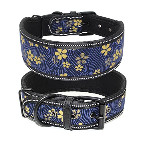 Hundeleine Verstellbares Hundehalsband mit Schnalle für kleine, mittelgroße Hunde, Pitbull-Leine, Hundekette Schleppleine für Hunde(Blue Flower,L) von DGOINGPI