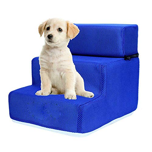 DH-Link Haustier-Treppe für Hunde, 3 Stufen, Sofa, Bett, atmungsaktiv, rutschfest, Kletterleiter, Rampe (blau) von DH-Link