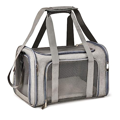 DHAEY Transporttasche für Katze Hund, Zusammenklappbar, mit Schultergurt,Weich gepolstert Hundetransportbox für mittelgroße Hunde, Katze(Grau, L) von DHAEY