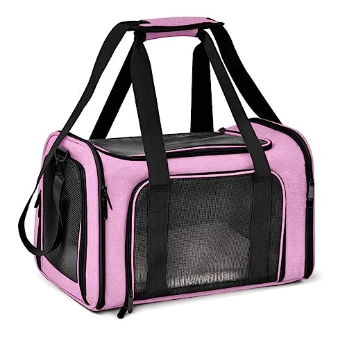 DHAEY Transporttasche für Katze Hund, Zusammenklappbar, mit Schultergurt,Weich gepolstert Hundetransportbox für mittelgroße Hunde, Katze(Rosa, L) von DHAEY