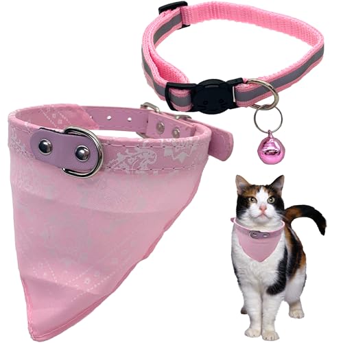 DHER Halsband Katze Katzen halsbänder katzenhalsbänder Katze Halsband Dreieckstuch Katzenhalsband und einstellbare reflektierende Katzenhalsband Nacht Reisen Anti verloren Katzenhalsband (Rosa) von DHER