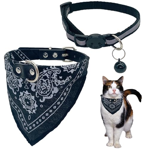 DHER Halsband Katze Katzen halsbänder katzenhalsbänder Katze Halsband Dreieckstuch Katzenhalsband und einstellbare reflektierende Katzenhalsband Nacht Reisen Anti verloren Katzenhalsband (Schwarz) von DHER