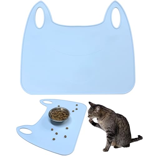 DHER Silikon Futtermatte Katze 41.5 * 34.5cm Silikon-Haustier-Tischset, Haustier fütterungsmatte Katzennapfunterlage, kleine wasserdichte Napfunterlage für Katzen und Hunde Katzennapf Matte von DHER