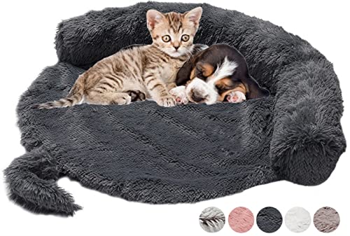 Beruhigende Hundebett für Sofa, Plüsch Hundebett Wasserdicht für Stühle, Couch, Autositz Decke Protector Cover Travel Cushion für Kleine Mittlere Große Hunde ( Farbe : Round Dark gray , Größe : M ) von DHGTEP