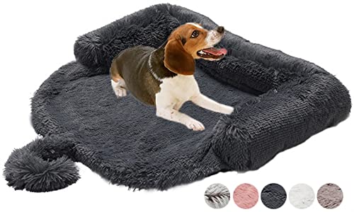 Beruhigende Hundebett für Sofa, Plüsch Hundebett Wasserdicht für Stühle, Couch, Autositz Decke Protector Cover Travel Cushion für Kleine Mittlere Große Hunde ( Farbe : Square Dark gray , Größe : L ) von DHGTEP