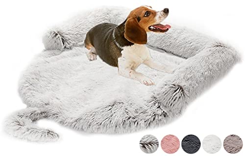 Beruhigende Hundebett für Sofa, Plüsch Hundebett Wasserdicht für Stühle, Couch, Autositz Decke Protector Cover Travel Cushion für Kleine Mittlere Große Hunde ( Farbe : Square grey A , Größe : XL ) von DHGTEP