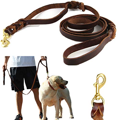 DHGTEP 180cm Leder Hundeleine Doppelgriff Geflochtene Hund Verkehr Leinen Arbeiten Training Leinen für Mittlere Große Hunde (Color : Dark Brown, Size : 1.8CMx180cm) von DHGTEP