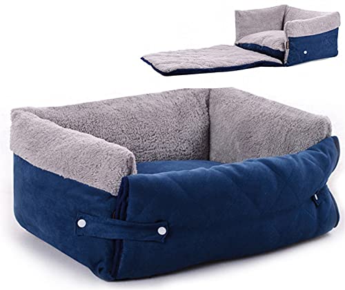 DHGTEP 2 In 1 Katze Hundebett, Faltbare Hundesofa Kissen für Sofa und Stühle, Multifunktion Hund Katze Liege und Autositz Abdeckung für Kleine Medium Haustier (Color : Blue, Size : L) von DHGTEP