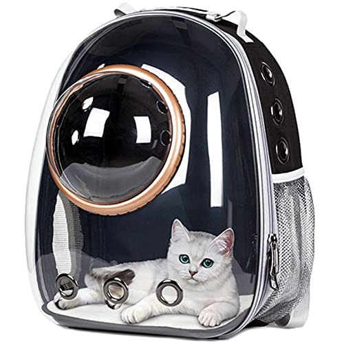 DHGTEP Astronautenfenster Luftblase Tragetasche Atmungsaktive Raumkapsel Transparente Katzentragetasche Hund Katzenrucksack (Farbe : Black Gold Cover, Größe : L33xW28xH44cm) von DHGTEP