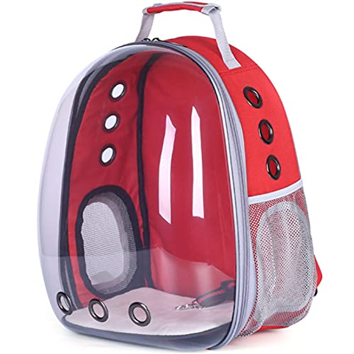 DHGTEP Astronautenfenster Luftblase Tragetasche Atmungsaktive Raumkapsel Transparente Katzentragetasche Hund Katzenrucksack (Farbe : Red, Größe : L33xW28xH44cm) von DHGTEP