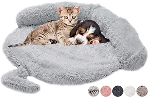 DHGTEP Beruhigende Hundebett für Sofa, Plüsch Hundebett Wasserdicht für Stühle, Couch, Autositz Decke Protector Cover Travel Cushion für Kleine Mittlere Große Hunde (Farbe : Round Grey, Größe : L) von DHGTEP