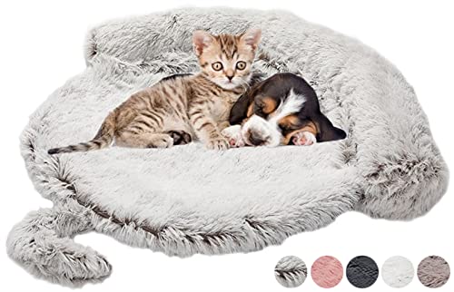 DHGTEP Beruhigende Hundebett für Sofa, Plüsch Hundebett Wasserdicht für Stühle, Couch, Autositz Decke Protector Cover Travel Cushion für Kleine Mittlere Große Hunde (Farbe : Round Grey A, Größe : M) von DHGTEP