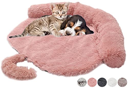 DHGTEP Beruhigende Hundebett für Sofa, Plüsch Hundebett Wasserdicht für Stühle, Couch, Autositz Decke Protector Cover Travel Cushion für Kleine Mittlere Große Hunde (Farbe : Round Pink, Größe : M) von DHGTEP