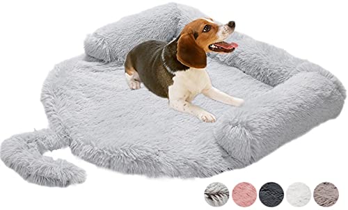 DHGTEP Beruhigende Hundebett für Sofa, Plüsch Hundebett Wasserdicht für Stühle, Couch, Autositz Decke Protector Cover Travel Cushion für Kleine Mittlere Große Hunde (Farbe : Square Grey, Größe : M) von DHGTEP