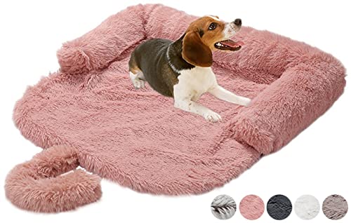 DHGTEP Beruhigende Hundebett für Sofa, Plüsch Hundebett Wasserdicht für Stühle, Couch, Autositz Decke Protector Cover Travel Cushion für Kleine Mittlere Große Hunde (Farbe : Square Pink, Größe : XL) von DHGTEP