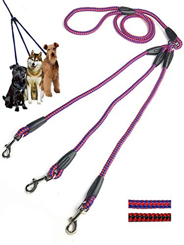 DHGTEP Einstellbare Nylon 3 Weg No-Tangle Triple Couple Dog Walking Leine Führen mit Gepolsterten Weichen Griff Breakaway 3 Köpfe Führen Leine (Color : Pink, Size : 140 cm) von DHGTEP